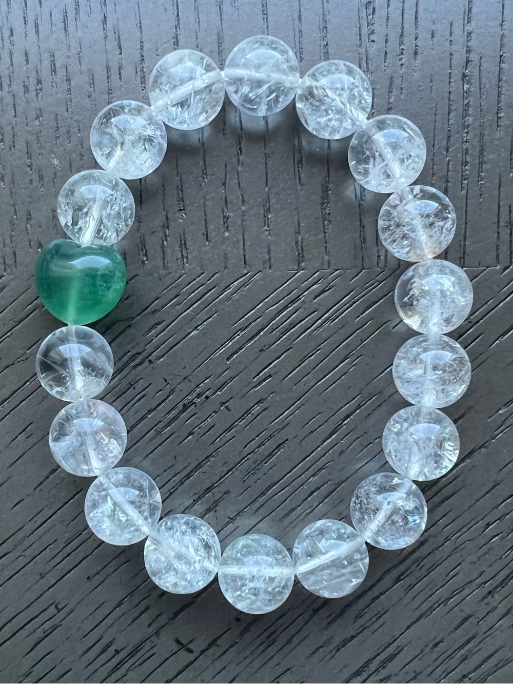 Lemurian quartz with fluorite heart bracelet 12mm SIZE 7.25’ - Picture 5 of 5